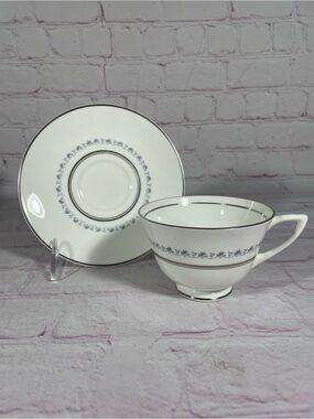 Vintage Royal Doulton Tiara Footed Cup and Saucer Set Platinum Trim England